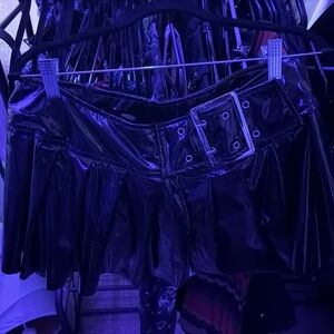 Black Vinyl Mini Skirt with Buckle